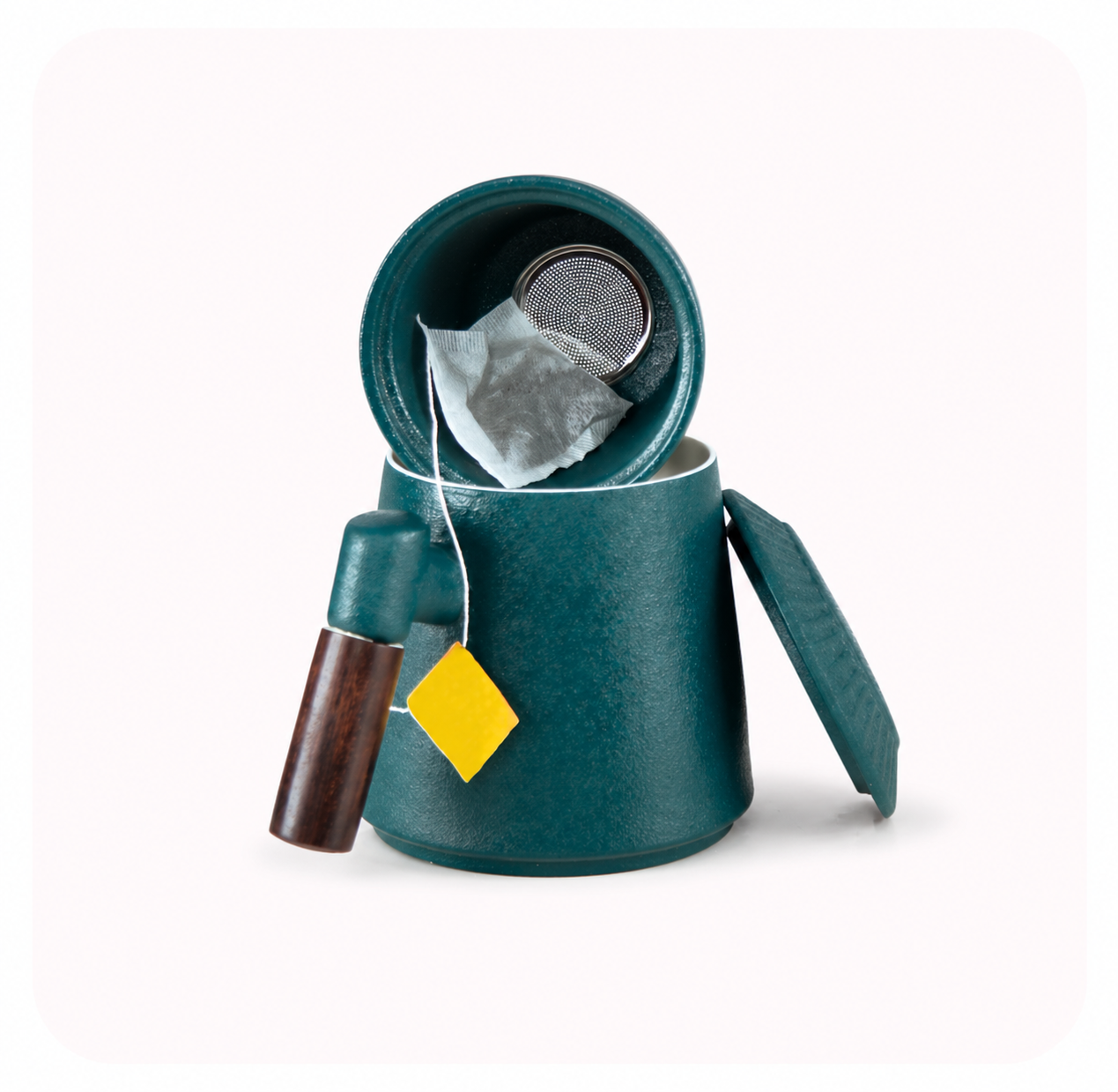 Tea Mug | Wooden Handle | 2 compartment (Blue)